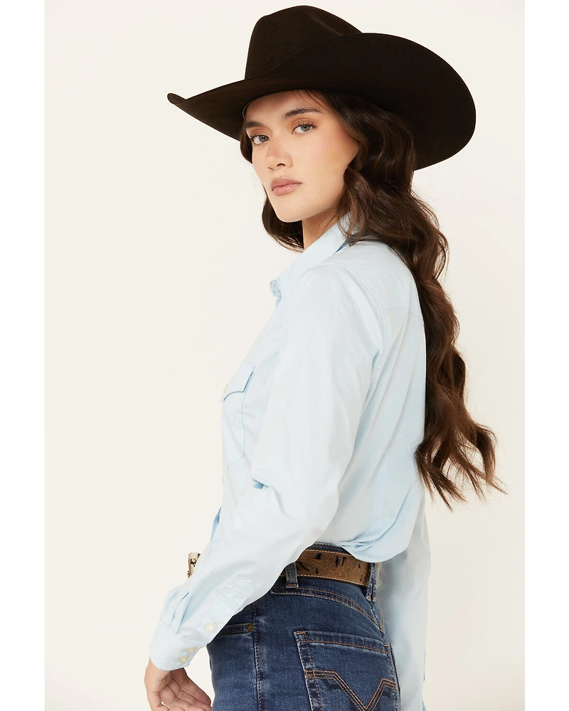 Wrangler Retro Women's Solid Long Sleeve Button-Down Stretch Western Shirt