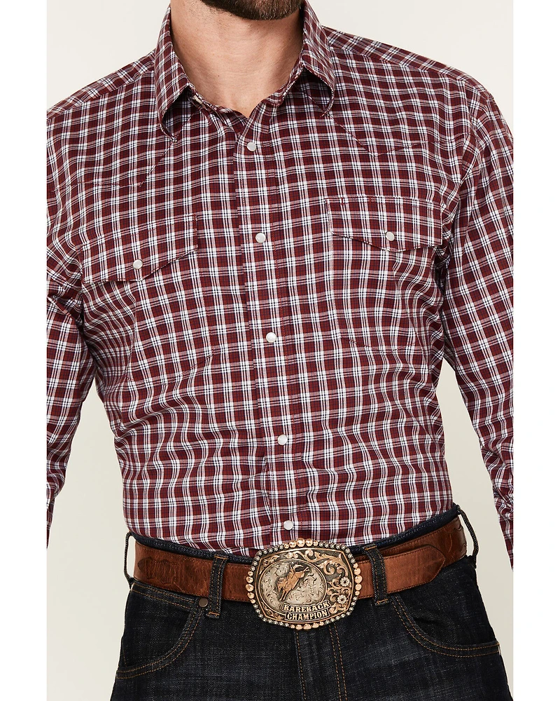Wrangler Men's Wrinkle Resistant Plaid Print Long Sleeve Snap Stretch Western Shirt