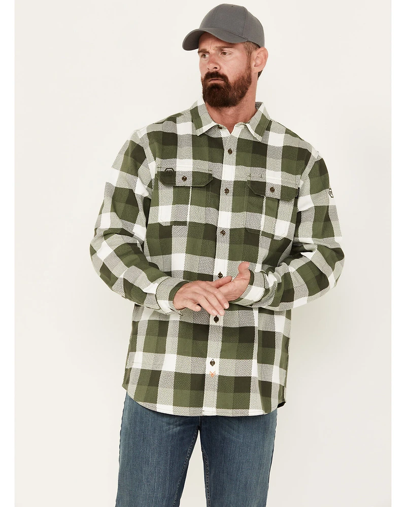 Hawx Men's FR Midweight Plaid Print Long Sleeve Button-Down Work Shirt - Big & Tall