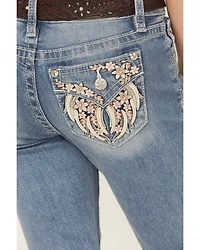 Miss Me Girls' Floral Embroidered Medium Wash Bootcut Stretch Denim Jeans