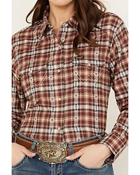 Wrangler Women's Plaid Print Flannel Boyfriend Long Sleeve Snap Western Shirt