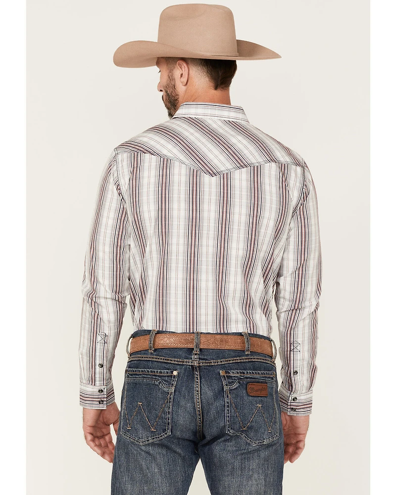 Moonshine Spirit Men's Stripe Plaid Long Sleeve Snap Western Shirt