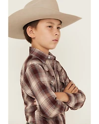 Ely Walker Boys' Plaid Print Long Sleeve Pearl Snap Western Shirt