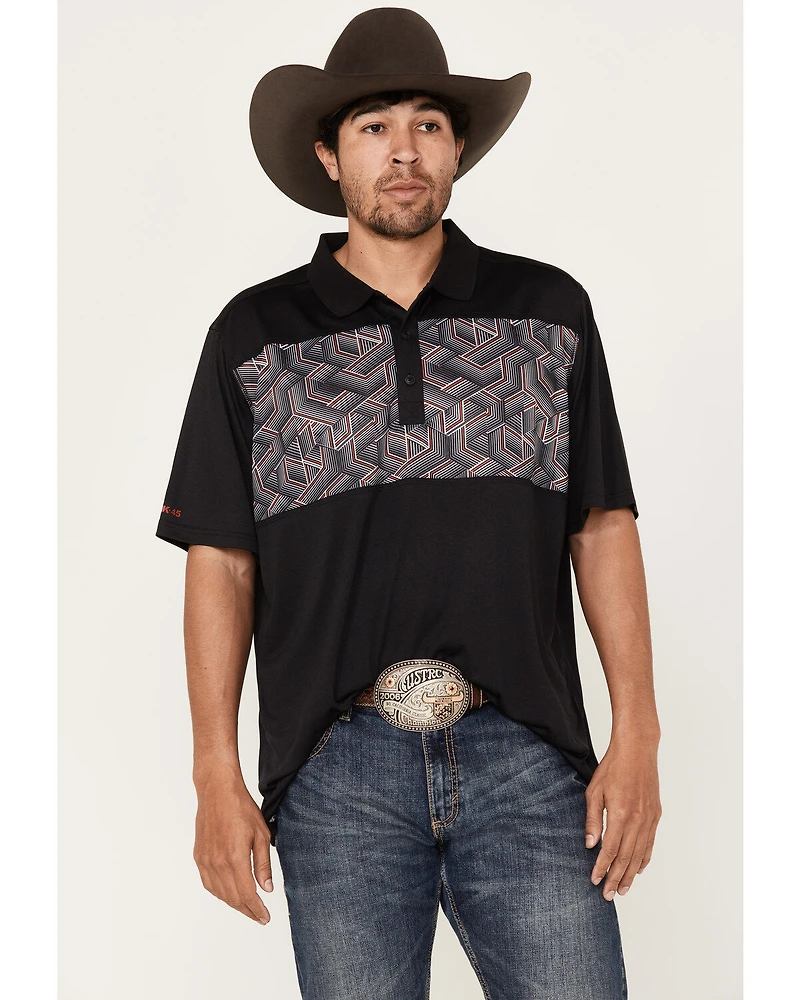 RANK 45® Men's Linear Geo Print Short Sleeve Polo Shirt