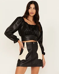 Beyond The Radar Women's Faux Leather Tie Back Crop Top