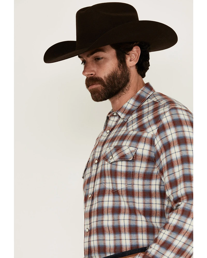 Blue Ranchwear Men's Forest Plaid Print Long Sleeve Snap Western Shirt