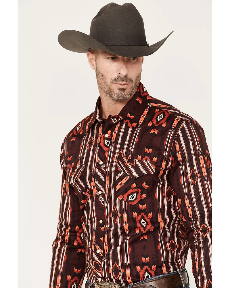 Rock & Roll Denim Men's Southwestern Stripe Stretch Long Sleeve Pearl Snap Shirt