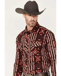 Rock & Roll Denim Men's Southwestern Stripe Stretch Long Sleeve Pearl Snap Shirt