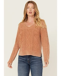 Cleo + Wolf Women's Clark Acid Wash Cable Knit Sweater