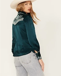 Shyanne Women's Embellished Velvet Long Sleeve Button-Down Western Shirt