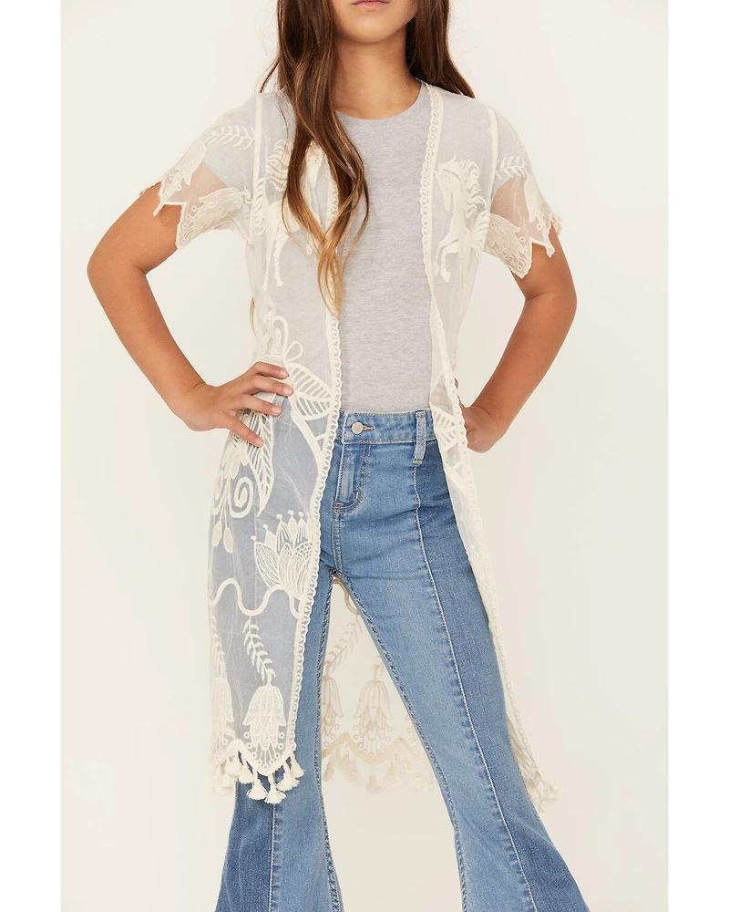 Shyanne Girls' Yee Haw Embroidered Lace Kimono