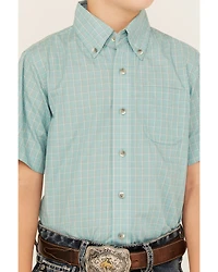 Wrangler Riata Boys' Plaid Print Short Sleeve Button-Down Western Shirt