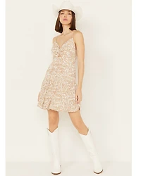 Wild Moss Women's Paisley Print Knot Front Mini Dress