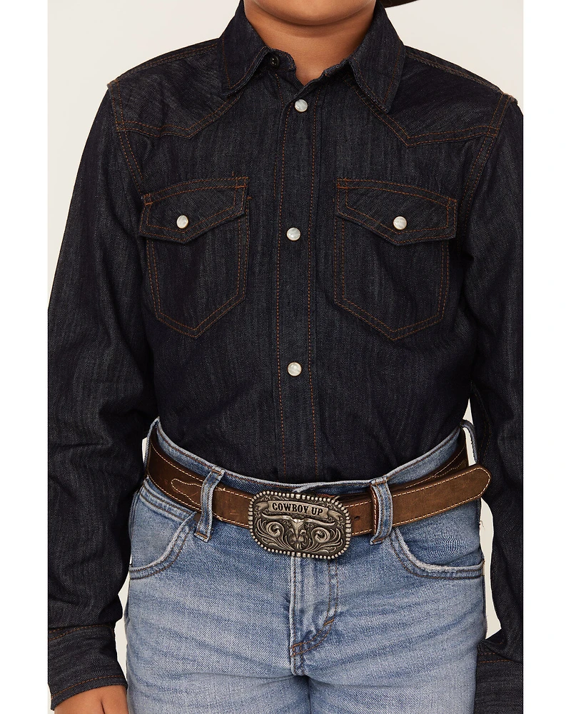 Cody James Boys' Cave Creek Long Sleeve Pearl Snap Western Denim Shirt