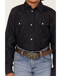 Cody James Boys' Cave Creek Long Sleeve Pearl Snap Western Denim Shirt