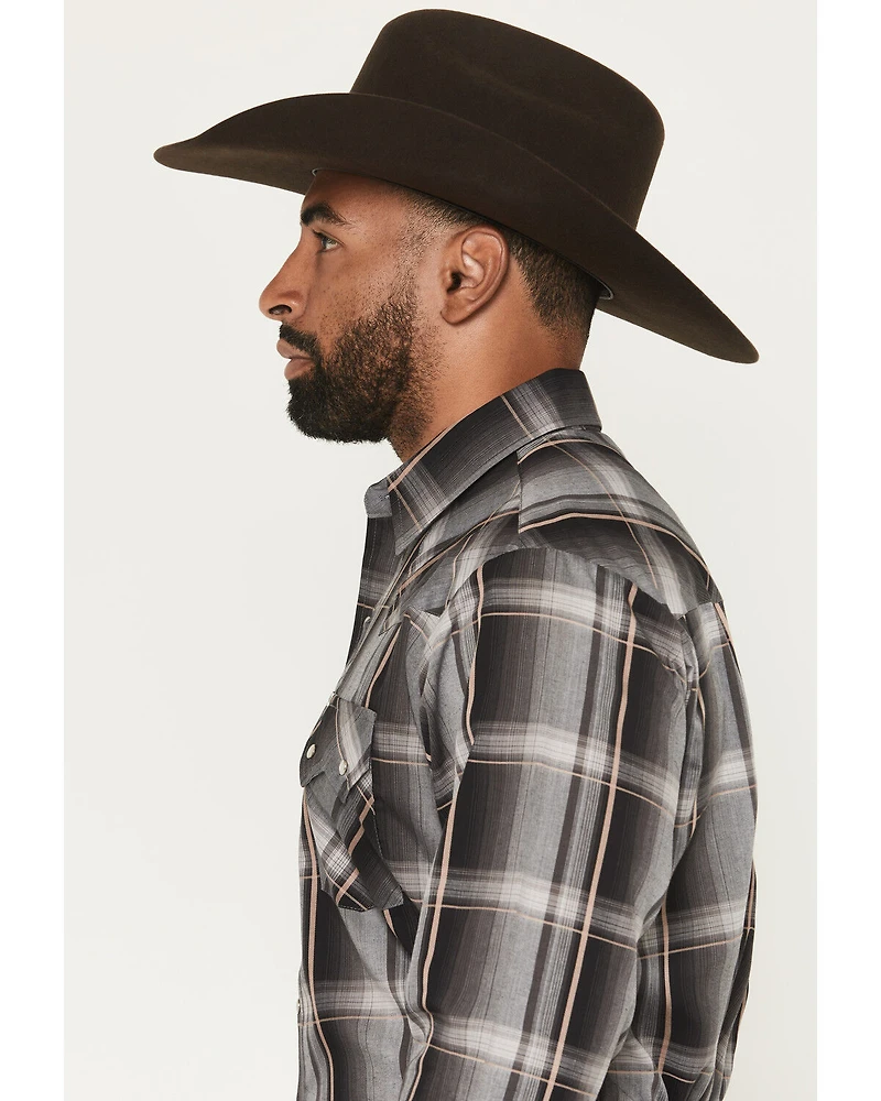 Ely Walker Men's Plaid Print Long Sleeve Pearl Snap Western Shirt