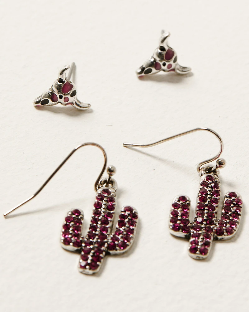Shyanne Women's Bull Horn And Hoop Earring Set