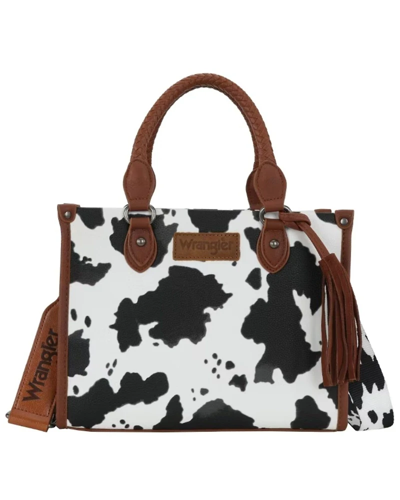 Wrangler Women's Boot Barn Exclusive Daisy Cow Print Tote with Tassel