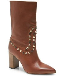 Free People Women's Dakota Heel Studded Leather Western Boots - Round Toe