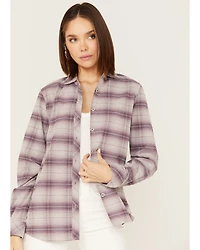 North River Women's Plaid Print Long Sleeve Button Down Boyfriend Shirt