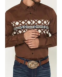 RANK 45® Men's Olympic Southwestern Border Long Sleeve Button-Down Stretch Western Shirt