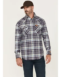 Wrangler Men's FR Plaid Print Long Sleeve Snap Work Shirt