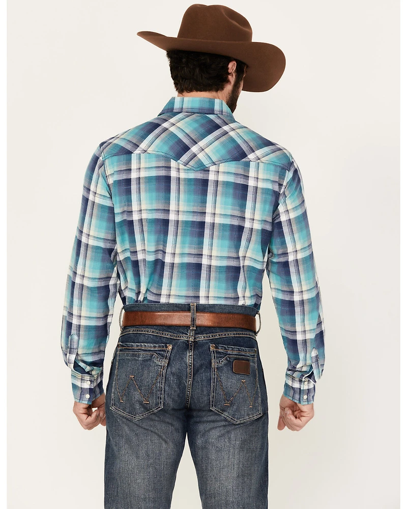 Wrangler Retro Men's Plaid Print Long Sleeve Snap Western Shirt