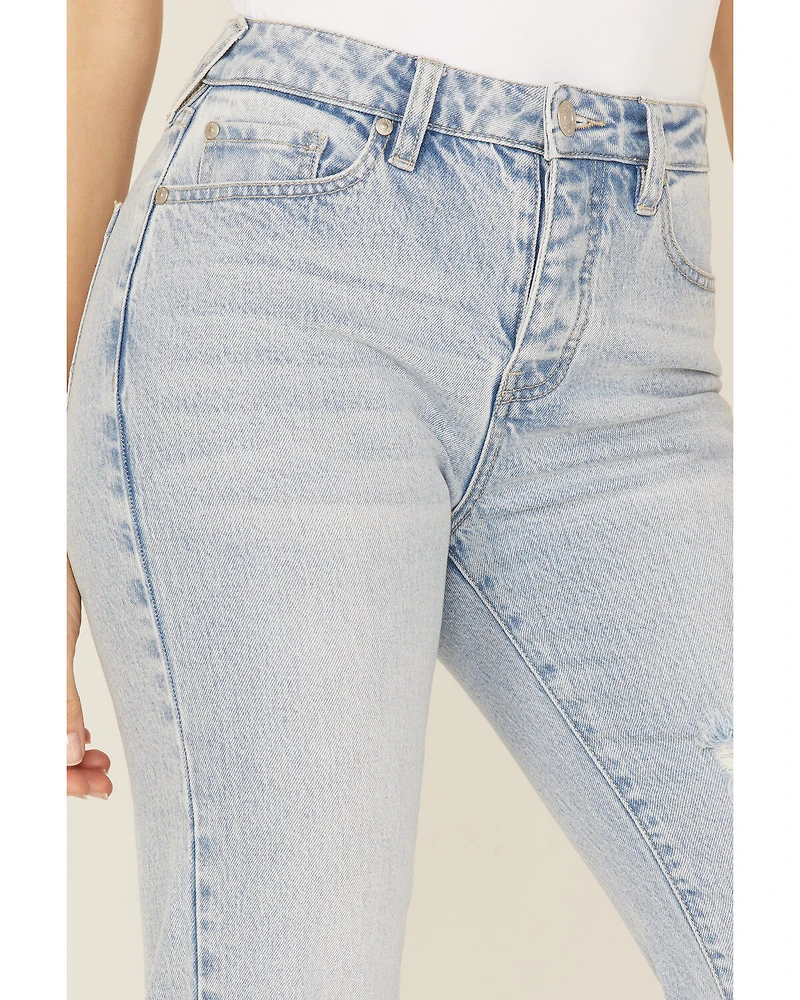 Cleo + Wolf Women's Light Wash High Rise Distressed Straight Jeans