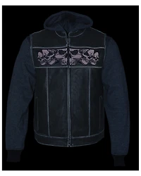 Milwaukee Leather Men's Concealed Carry Vest with Reflective Skulls and Removeable Hoodie