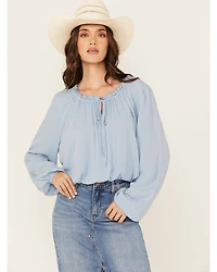 Wild Moss Women's Tie-Front Long Sleeve Top