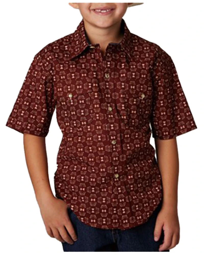 Roper Boys' Southwestern Print Short Sleeve Snap Western Shirt