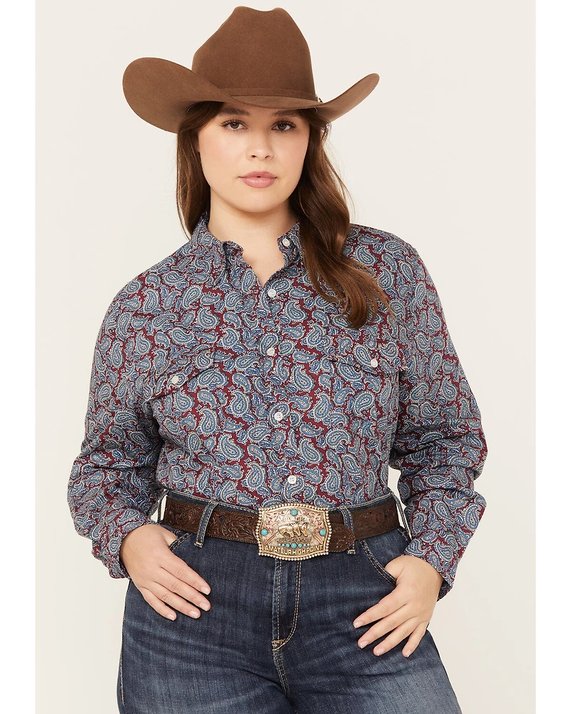Roper Women's Paisley Print Long Sleeve Button Down Western Shirt - Plus