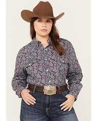 Roper Women's Paisley Print Long Sleeve Button Down Western Shirt - Plus