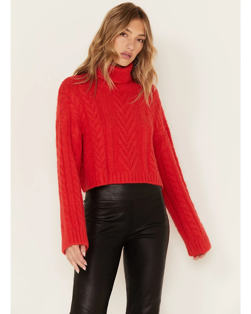 Revel Women's Cable Knit Turtleneck Sweater