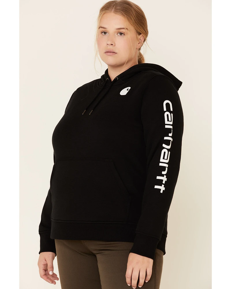 Carhartt Women's Black Clarksburg Sleeve Logo Hooded Sweatshirt - Plus