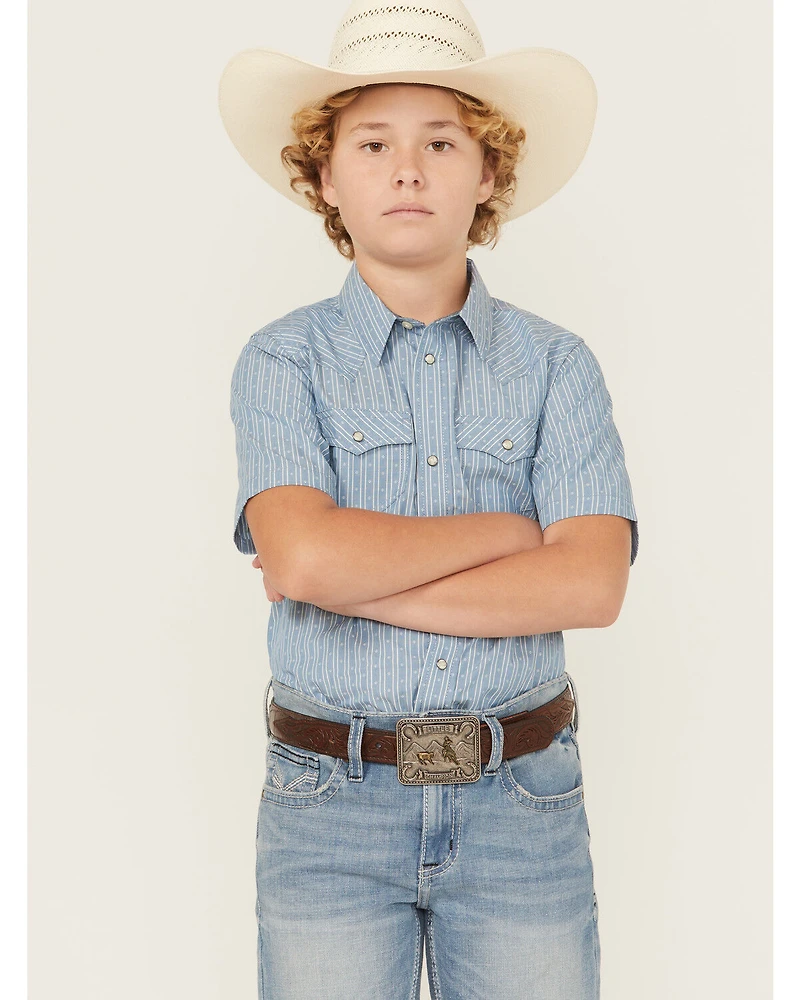 Cody James Boys' Cowboy Way Striped Print Short Sleeve Snap Western Shirt
