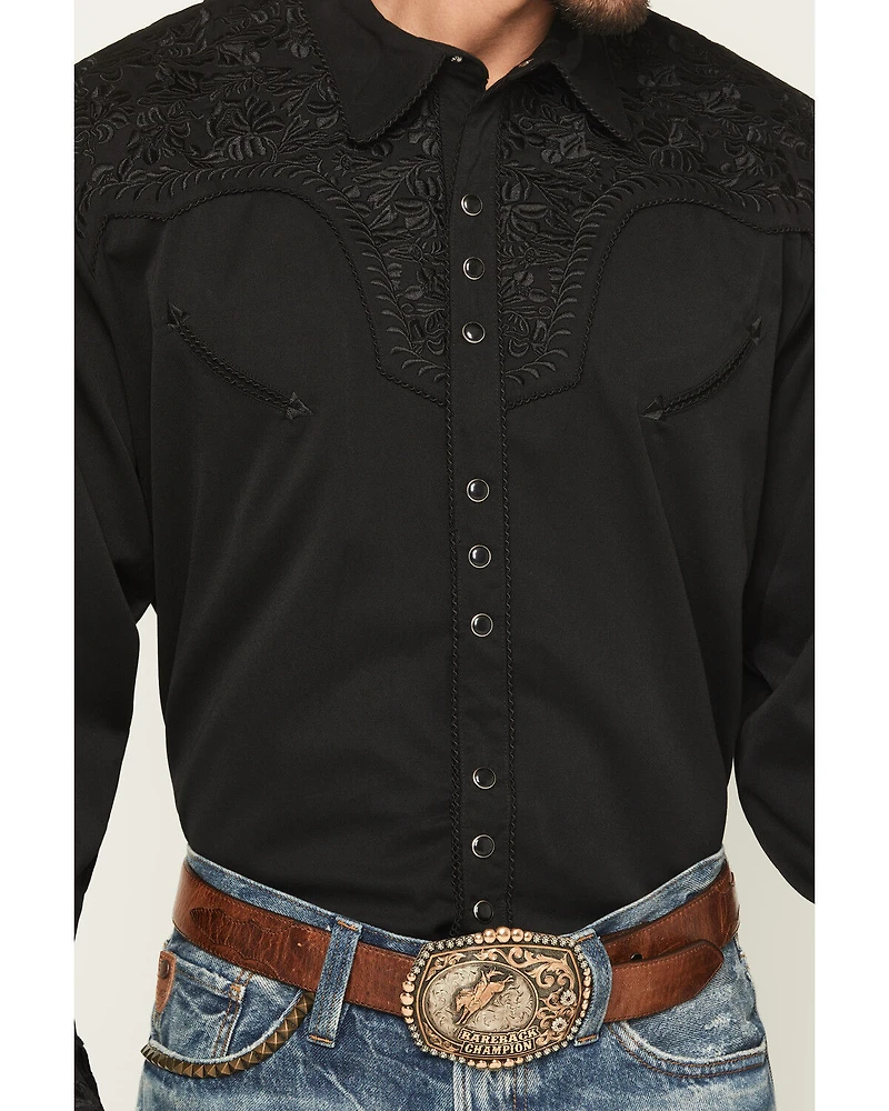 Scully Men's Floral Embroidered Retro Long Sleeve Snap Western Shirt - Big & Tall