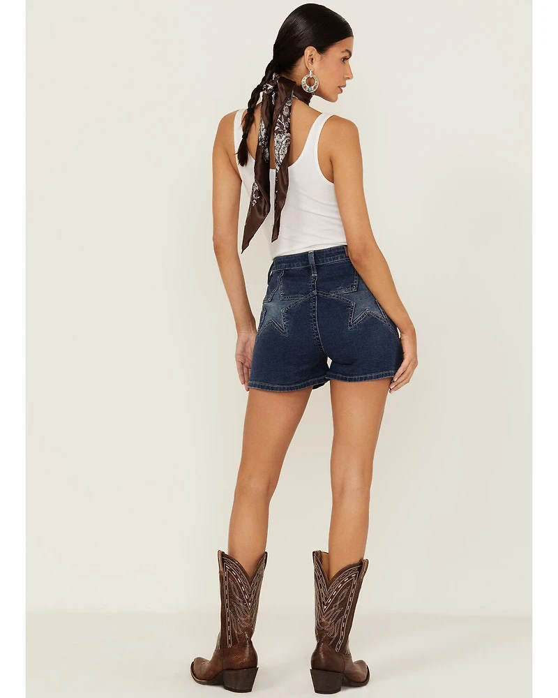 Rock & Roll Denim Women's Dark Wash High Rise Star Shorts