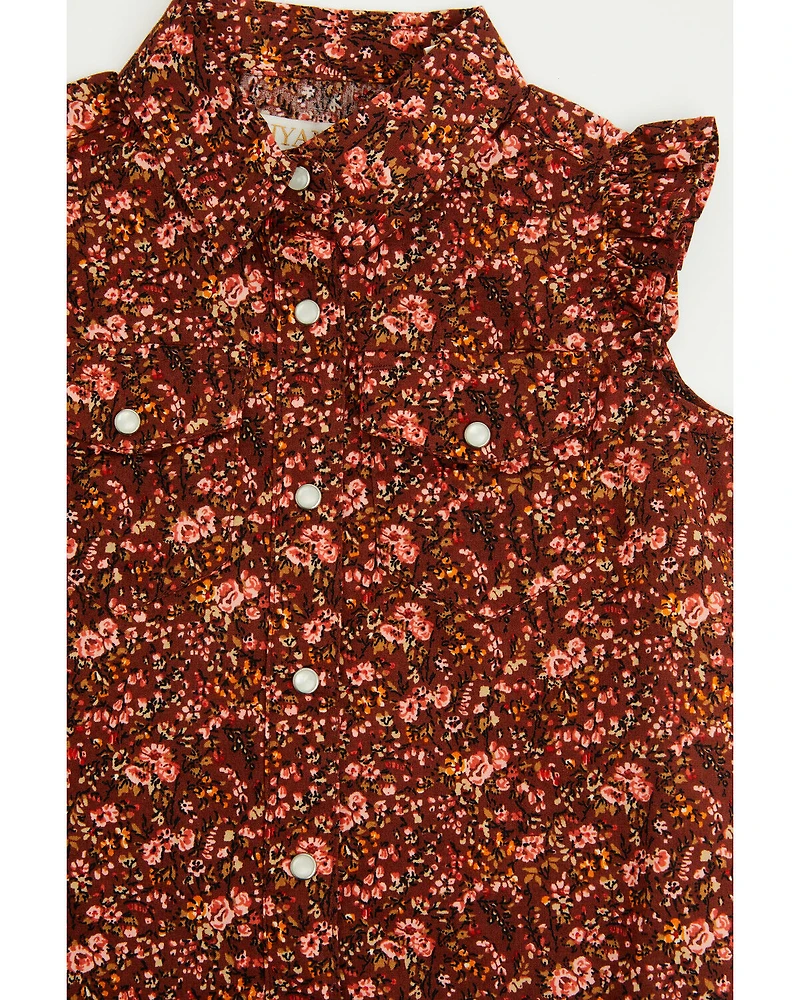 Shyanne Toddler Girls' Ditsy Ruffle Sleeve Snap Western Stretch Shirt