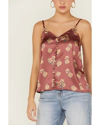 Panhandle Women's Floral Satin Button Front Cami