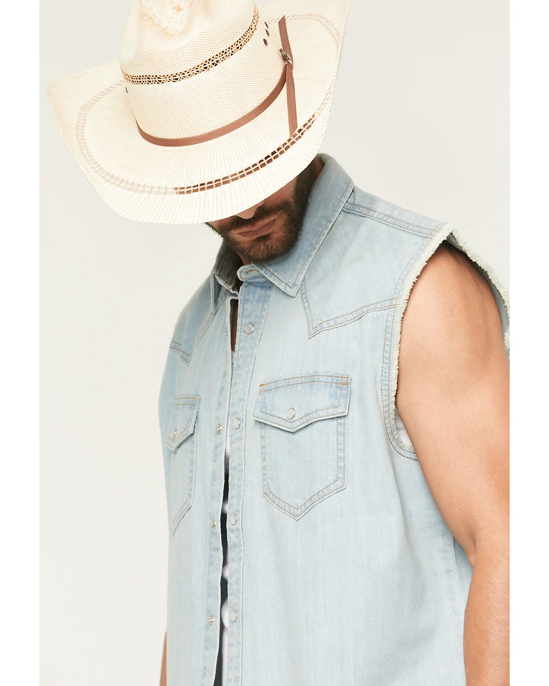 Cody James Men's Light Wash Frosty Sleeveless Snap Denim Bubba