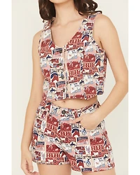 Rock & Roll Denim Women's Americana Print Button-Down Vest