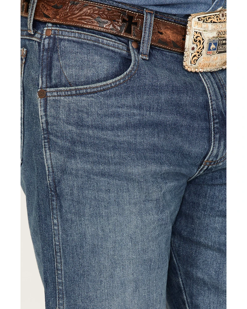 Wrangler Retro Men's Faded Indigo Medium Wash Stretch Slim Straight Premium Green Jeans
