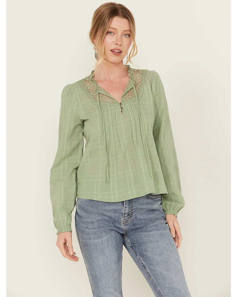 Jolt Women's Lace Trim Long Sleeve Peasant Top