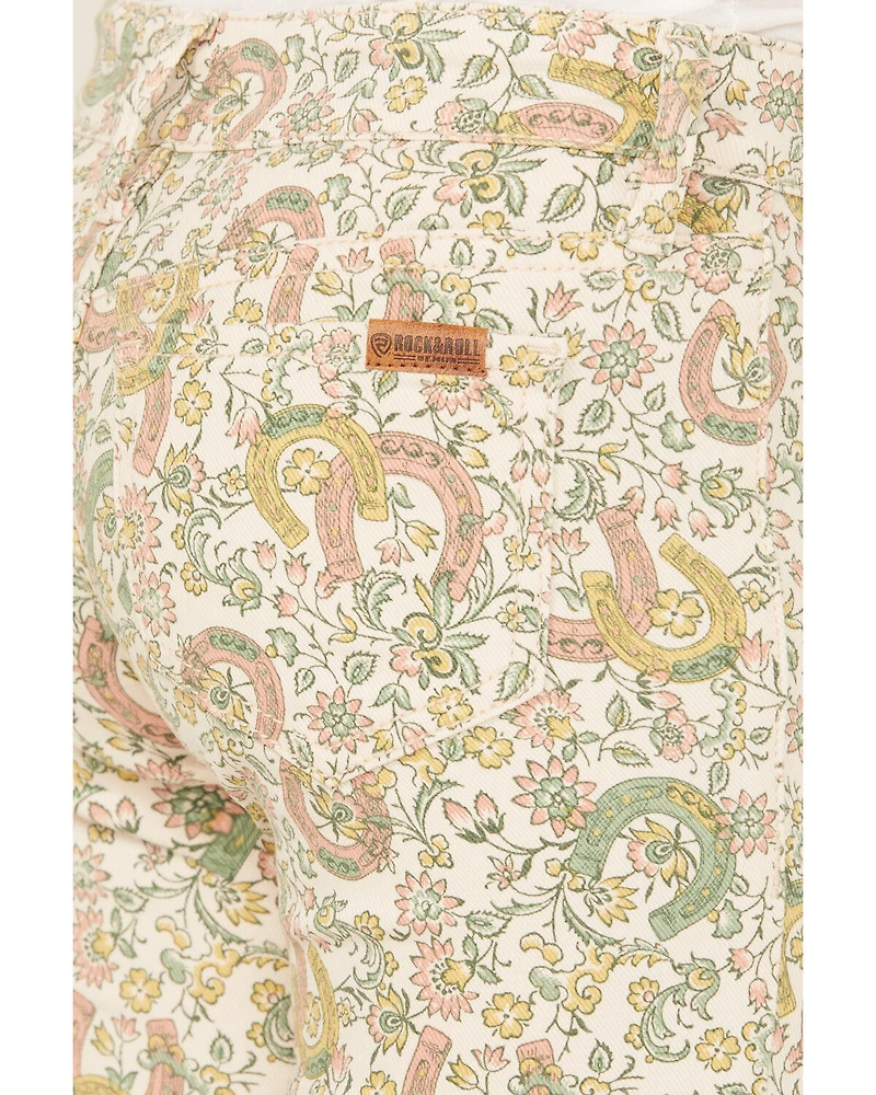 Rock & Roll Denim Girls' Floral Print Flare Stretch Jeans