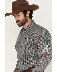 Wrangler Men's Mexico Logo Embroidered Geo Print Long Sleeve Snap Western Shirt