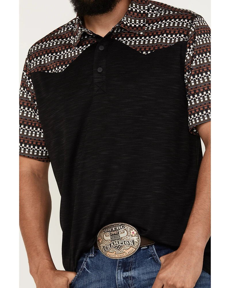RANK 45® Men's Stripewood Tech Color Block Short Sleeve Button-Down Polo Shirt