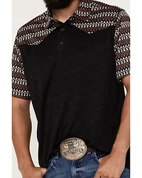 RANK 45® Men's Stripewood Tech Color Block Short Sleeve Button-Down Polo Shirt
