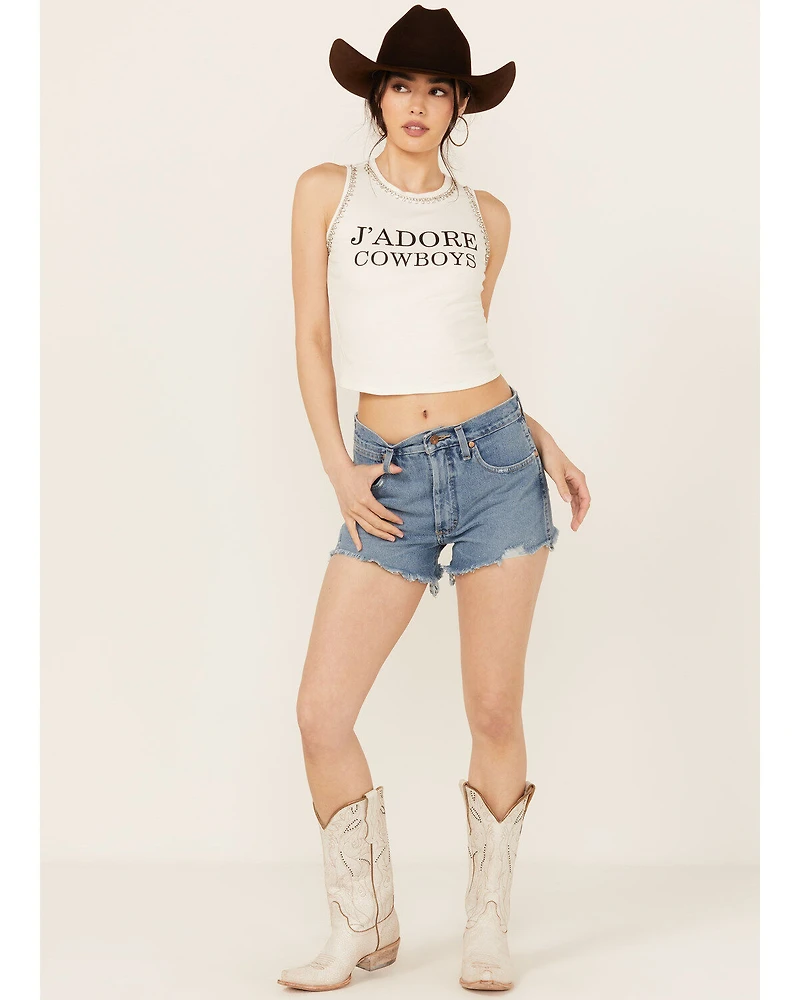 Wrangler Women's Off Shore Medium Wash High Rise Reworked Cut Denim Shorts