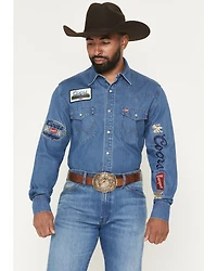 Wrangler X Coors Banquet Men's Embroidered Denim Long Sleeve Snap Western Shirt